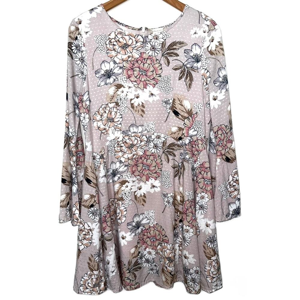 Altar’d State Blush Floral Bell Sleeve Fit & Flare Boho Mini Dress Size Medium
